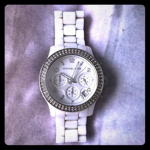 Michael Kors White Ceramic Watch with Rhinestones